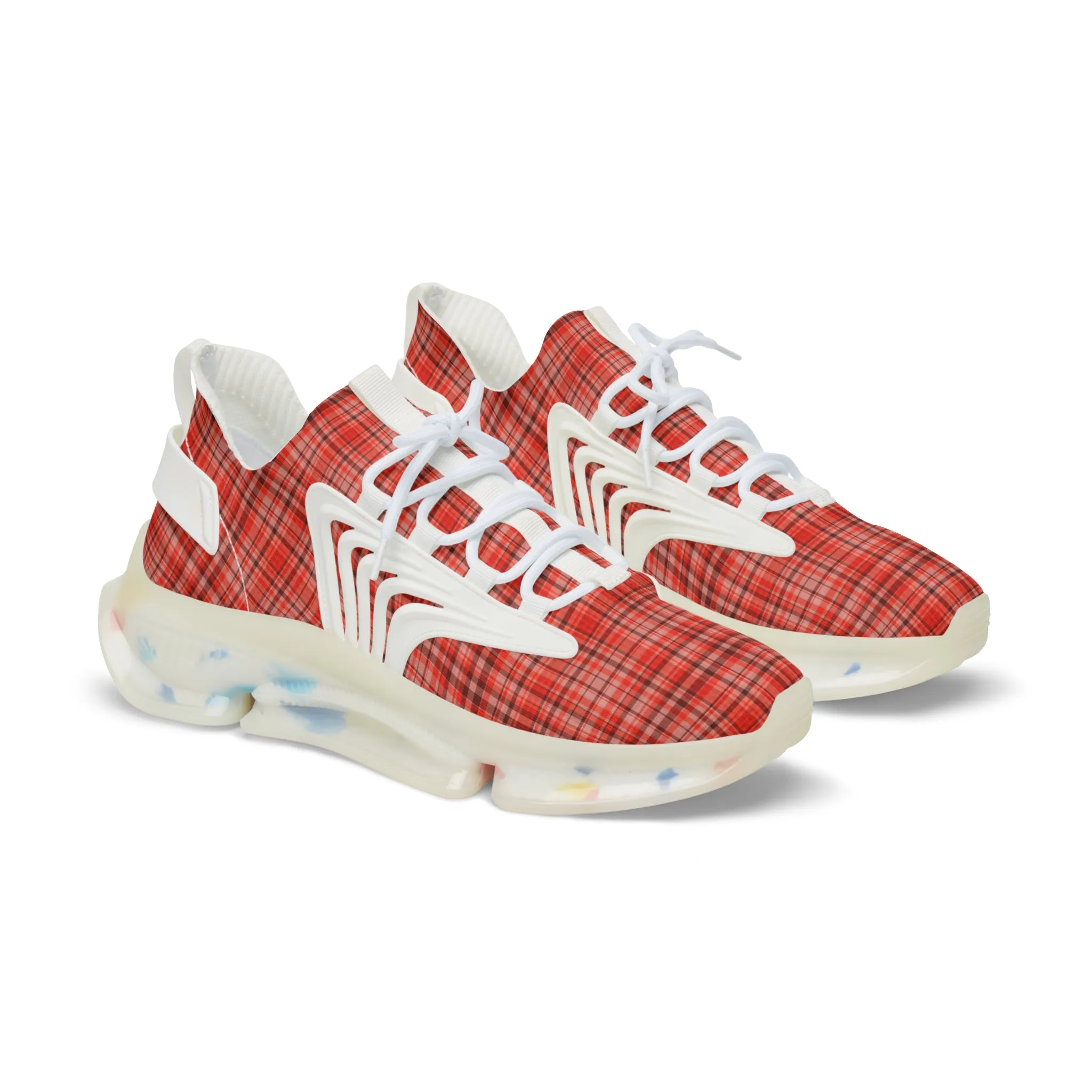 Red Plaid Men's Mesh Sneakers, Red Plaid Print Plaid Print Men's Sneakers Best Comfy Men's Mesh Sports Sneakers Shoes (US Size: 5-12)