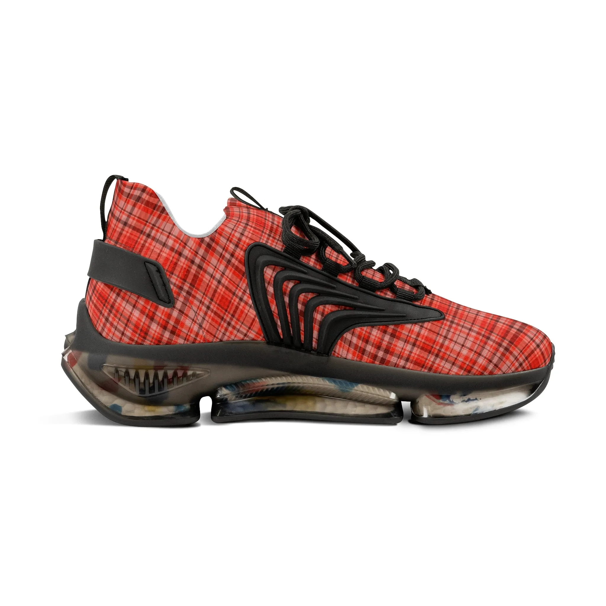 Red Plaid Men's Mesh Sneakers, Red Plaid Print Plaid Print Men's Sneakers Best Comfy Men's Mesh Sports Sneakers Shoes (US Size: 5-12)