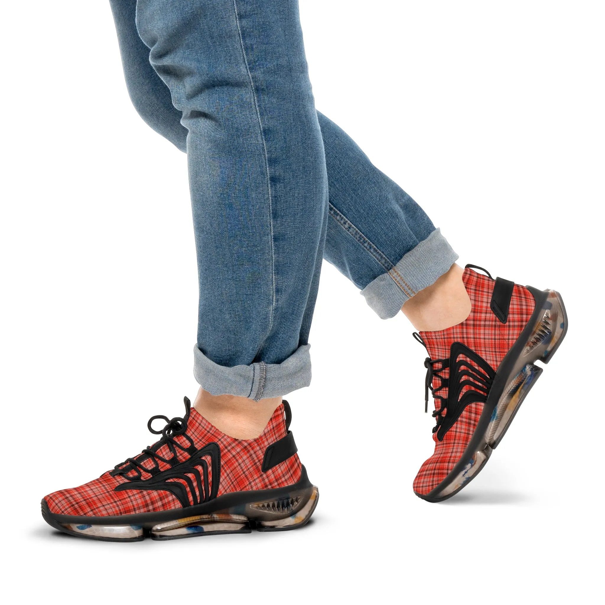 Red Plaid Men's Mesh Sneakers, Red Plaid Print Plaid Print Men's Sneakers Best Comfy Men's Mesh Sports Sneakers Shoes (US Size: 5-12)