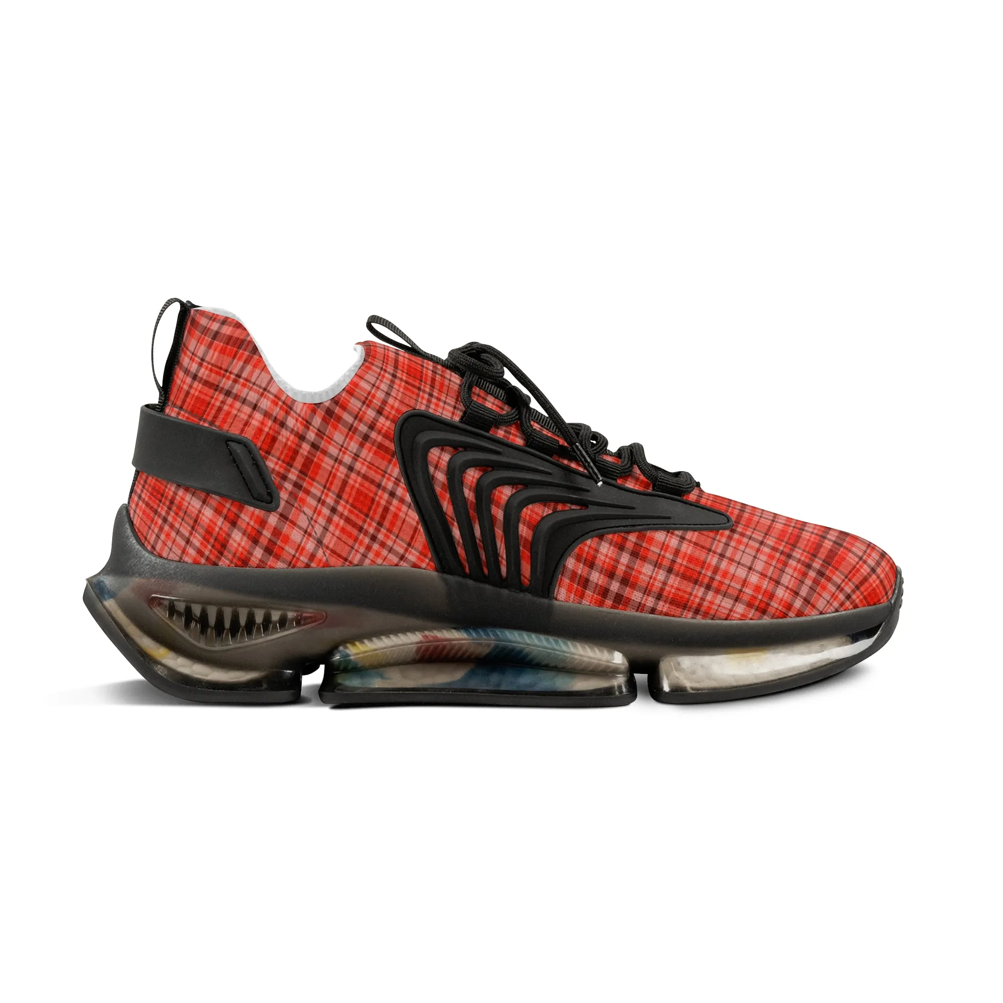 Red Plaid Men's Mesh Sneakers, Red Plaid Print Plaid Print Men's Sneakers Best Comfy Men's Mesh Sports Sneakers Shoes (US Size: 5-12)
