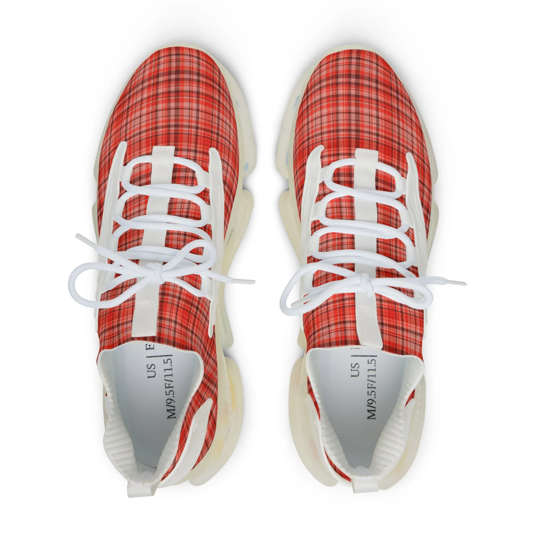 Red Plaid Men's Mesh Sneakers, Red Plaid Print Plaid Print Men's Sneakers Best Comfy Men's Mesh Sports Sneakers Shoes (US Size: 5-12)