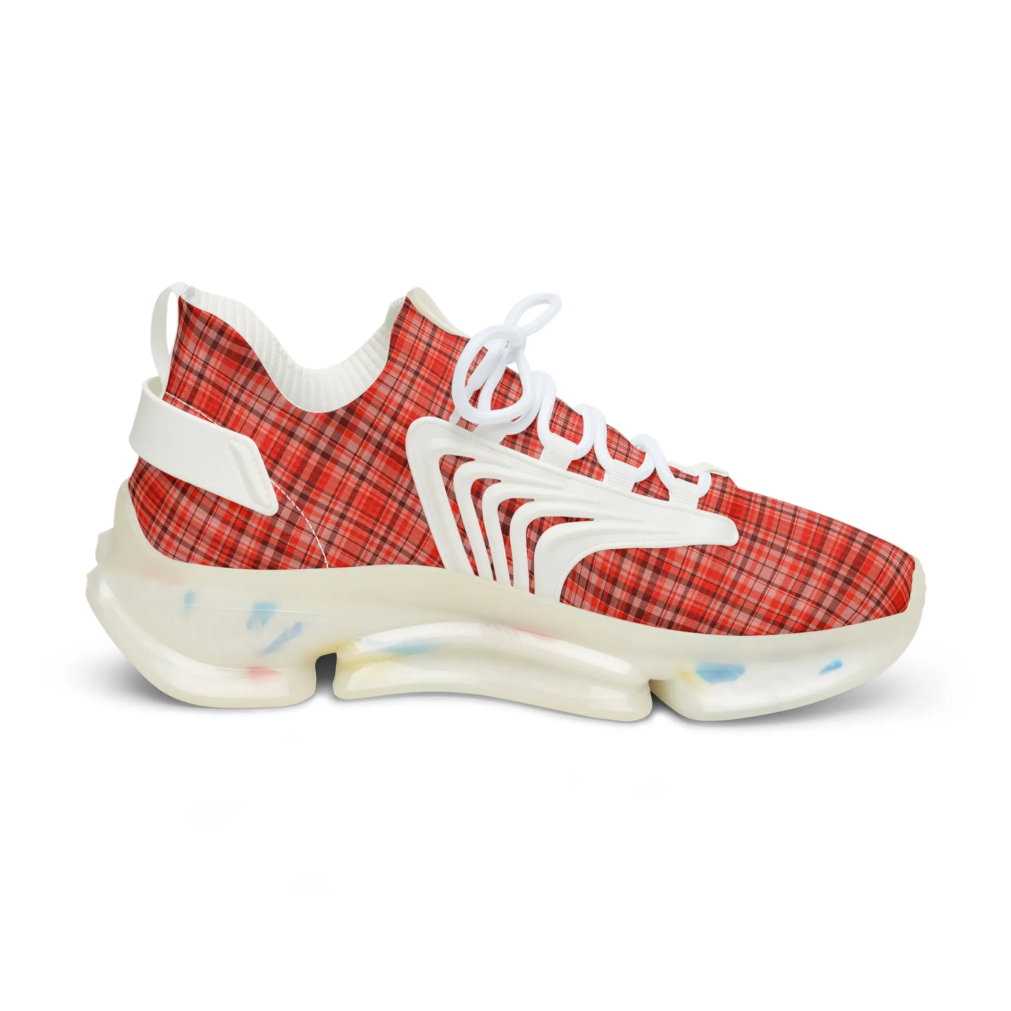 Red Plaid Men's Mesh Sneakers, Red Plaid Print Plaid Print Men's Sneakers Best Comfy Men's Mesh Sports Sneakers Shoes (US Size: 5-12)