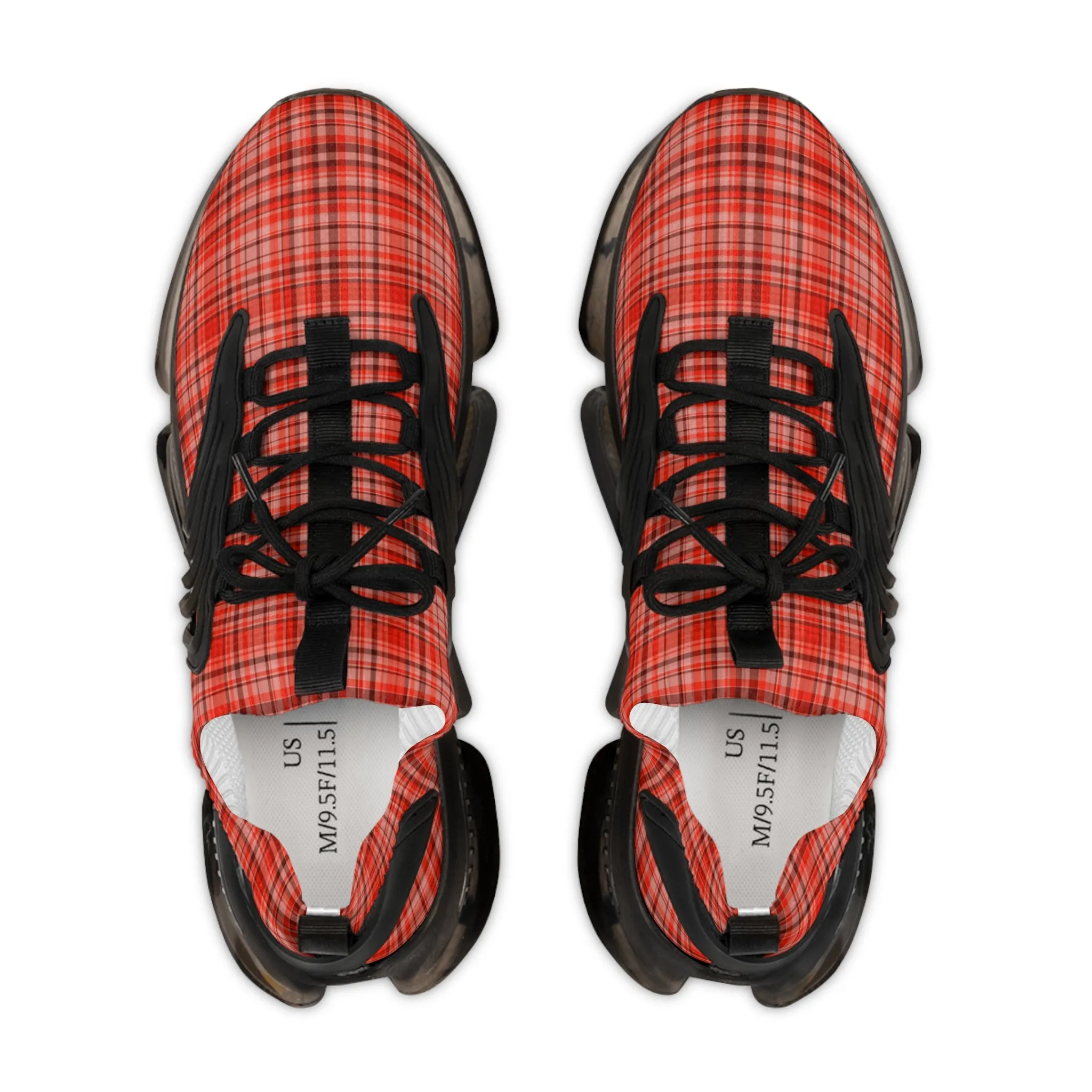 Red Plaid Men's Mesh Sneakers, Red Plaid Print Plaid Print Men's Sneakers Best Comfy Men's Mesh Sports Sneakers Shoes (US Size: 5-12)
