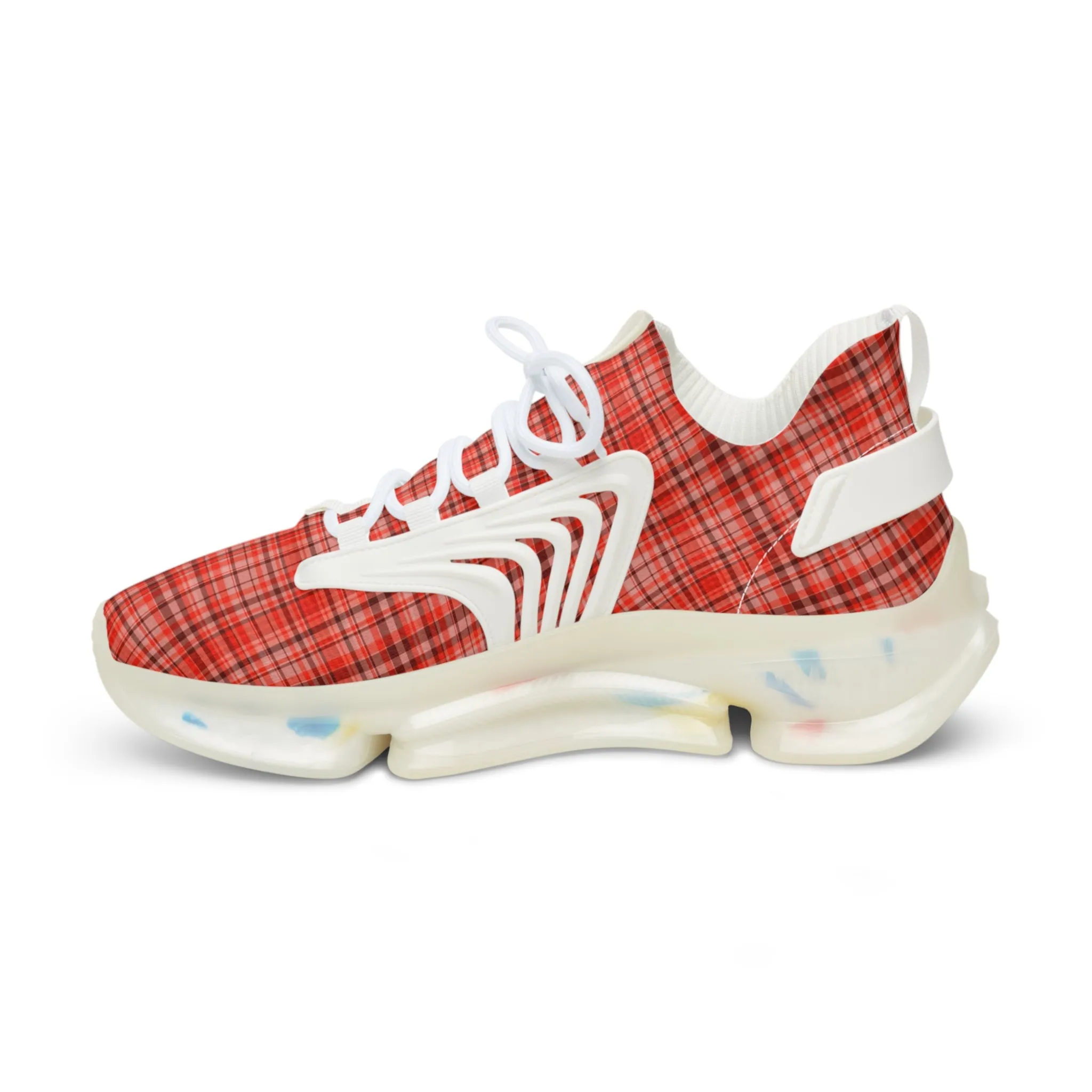 Red Plaid Men's Mesh Sneakers, Red Plaid Print Plaid Print Men's Sneakers Best Comfy Men's Mesh Sports Sneakers Shoes (US Size: 5-12)
