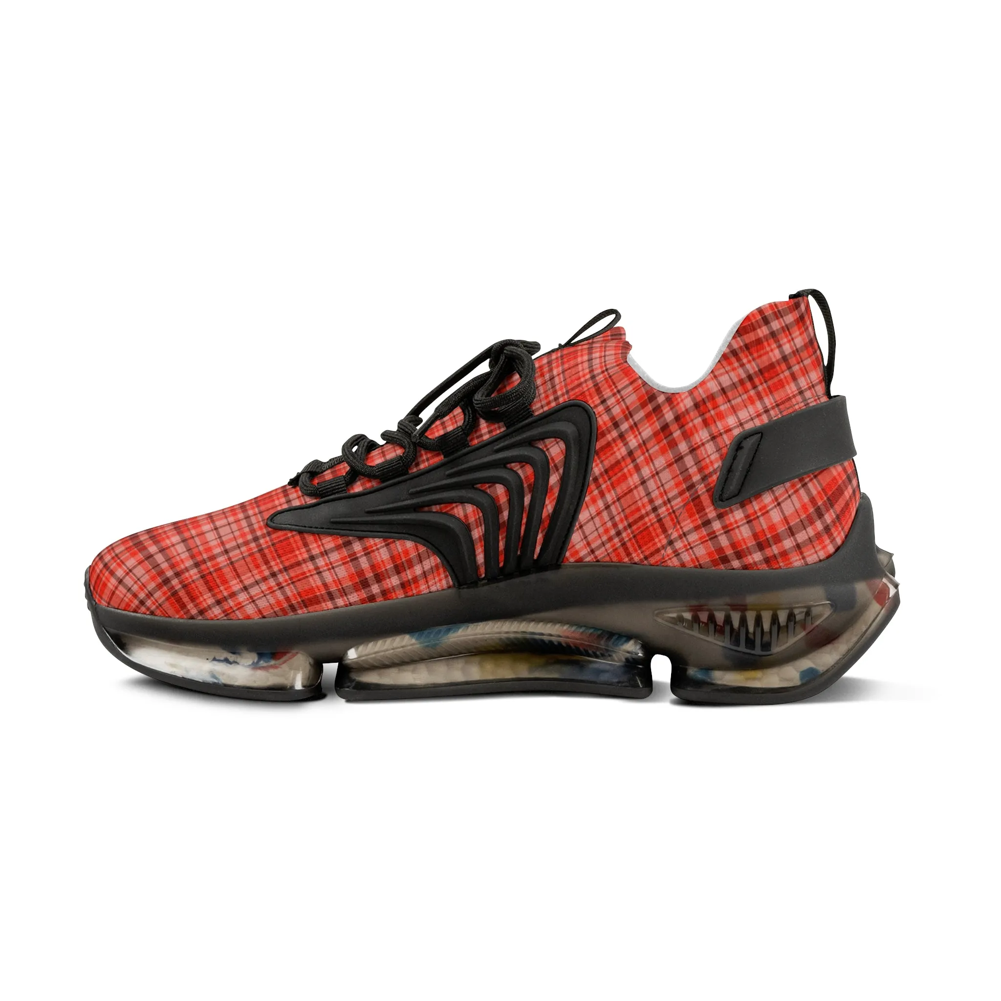 Red Plaid Men's Mesh Sneakers, Red Plaid Print Plaid Print Men's Sneakers Best Comfy Men's Mesh Sports Sneakers Shoes (US Size: 5-12)