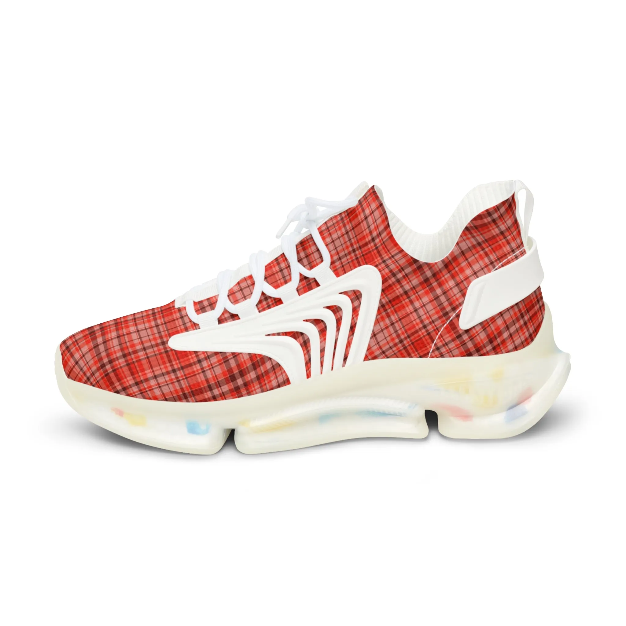 Red Plaid Men's Mesh Sneakers, Red Plaid Print Plaid Print Men's Sneakers Best Comfy Men's Mesh Sports Sneakers Shoes (US Size: 5-12)