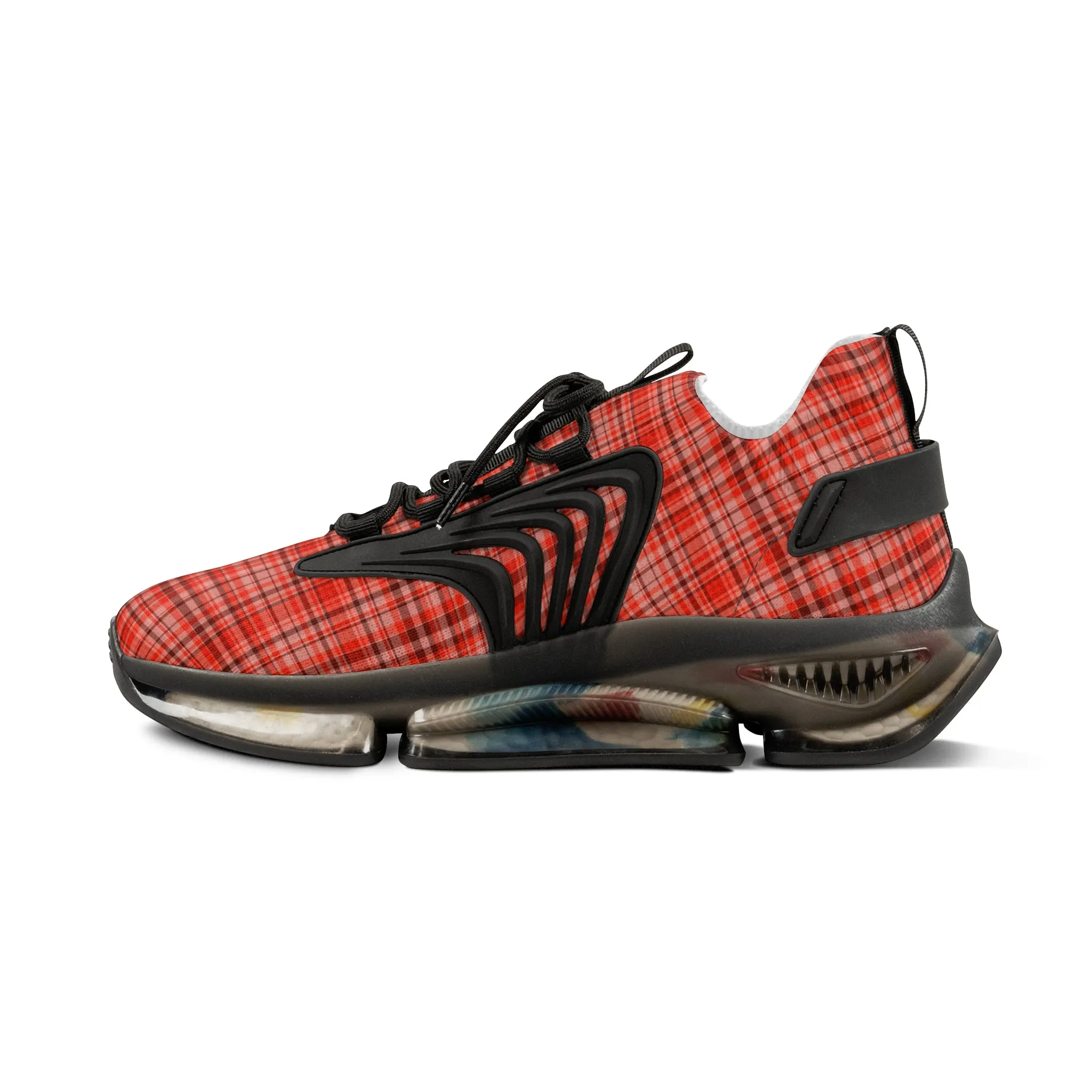 Red Plaid Men's Mesh Sneakers, Red Plaid Print Plaid Print Men's Sneakers Best Comfy Men's Mesh Sports Sneakers Shoes (US Size: 5-12)