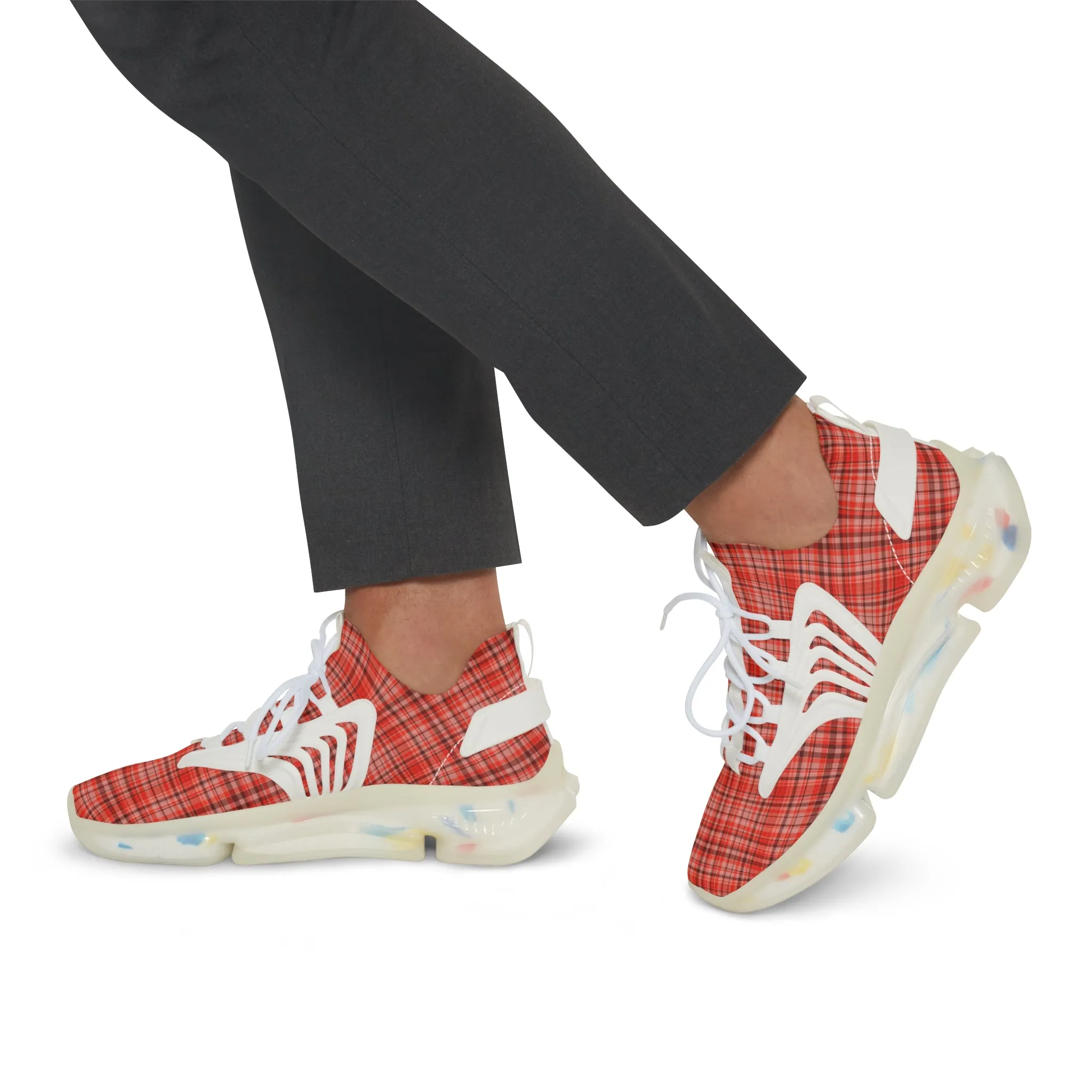 Red Plaid Men's Mesh Sneakers, Red Plaid Print Plaid Print Men's Sneakers Best Comfy Men's Mesh Sports Sneakers Shoes (US Size: 5-12)