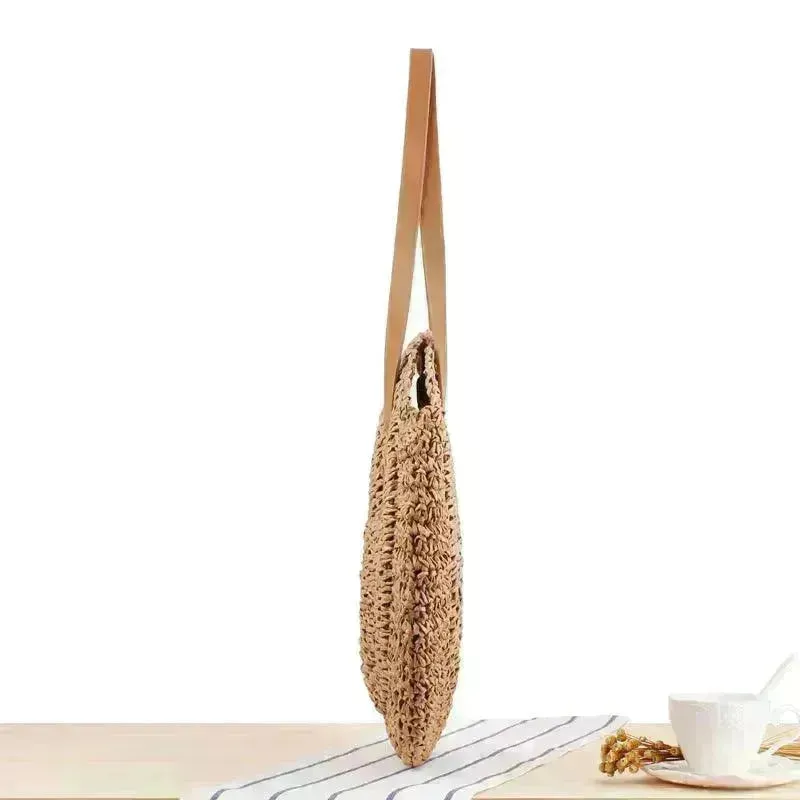 Simple Round Shoulder Bag Straw Handbag Summer Beach Bags