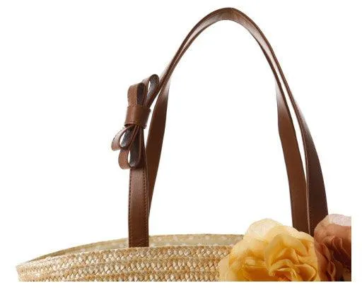 Straw Summer Beach Bags Flower Biege