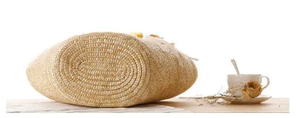 Straw Summer Beach Bags Flower Biege