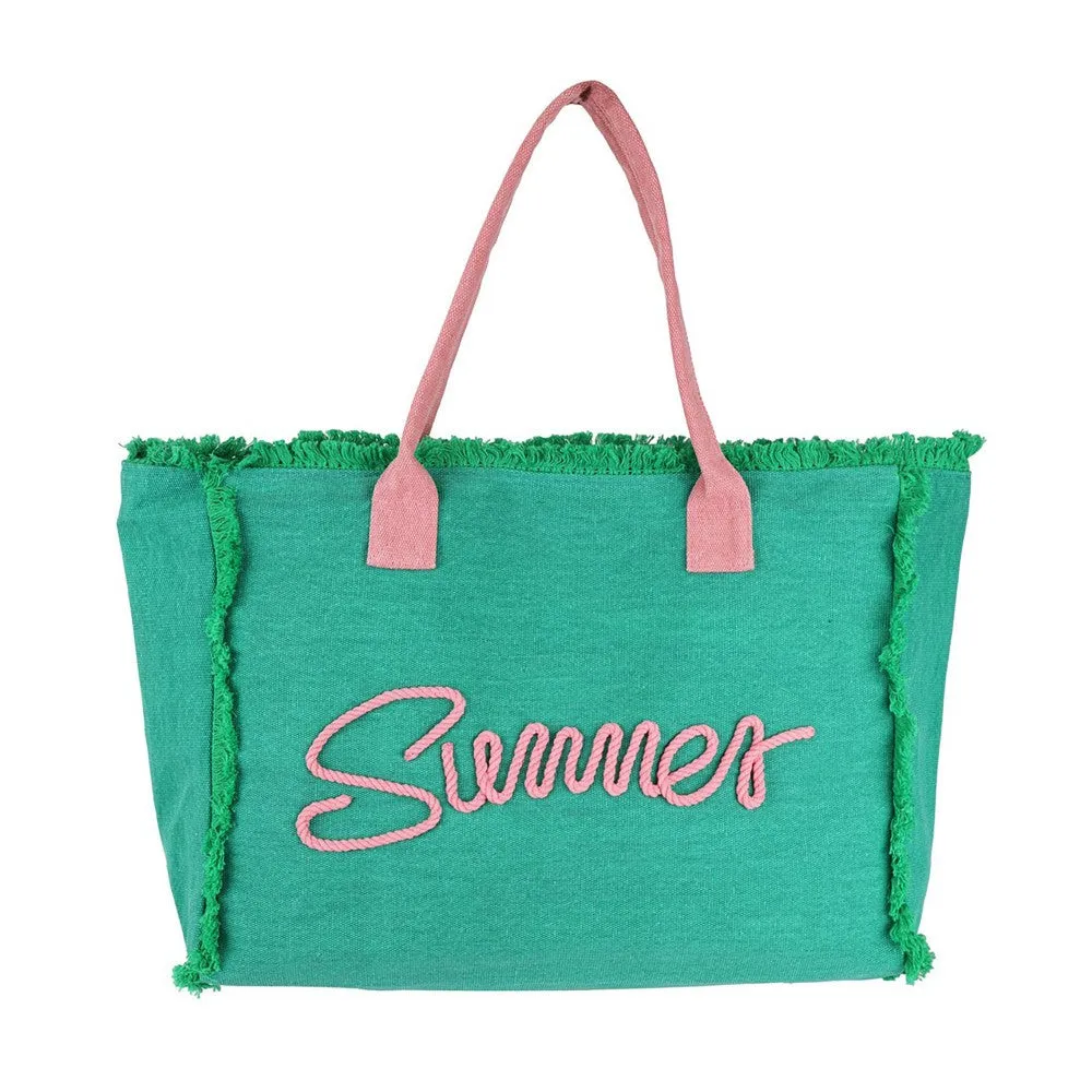 'Summer' Letter Fringed Canvas Tote Bag