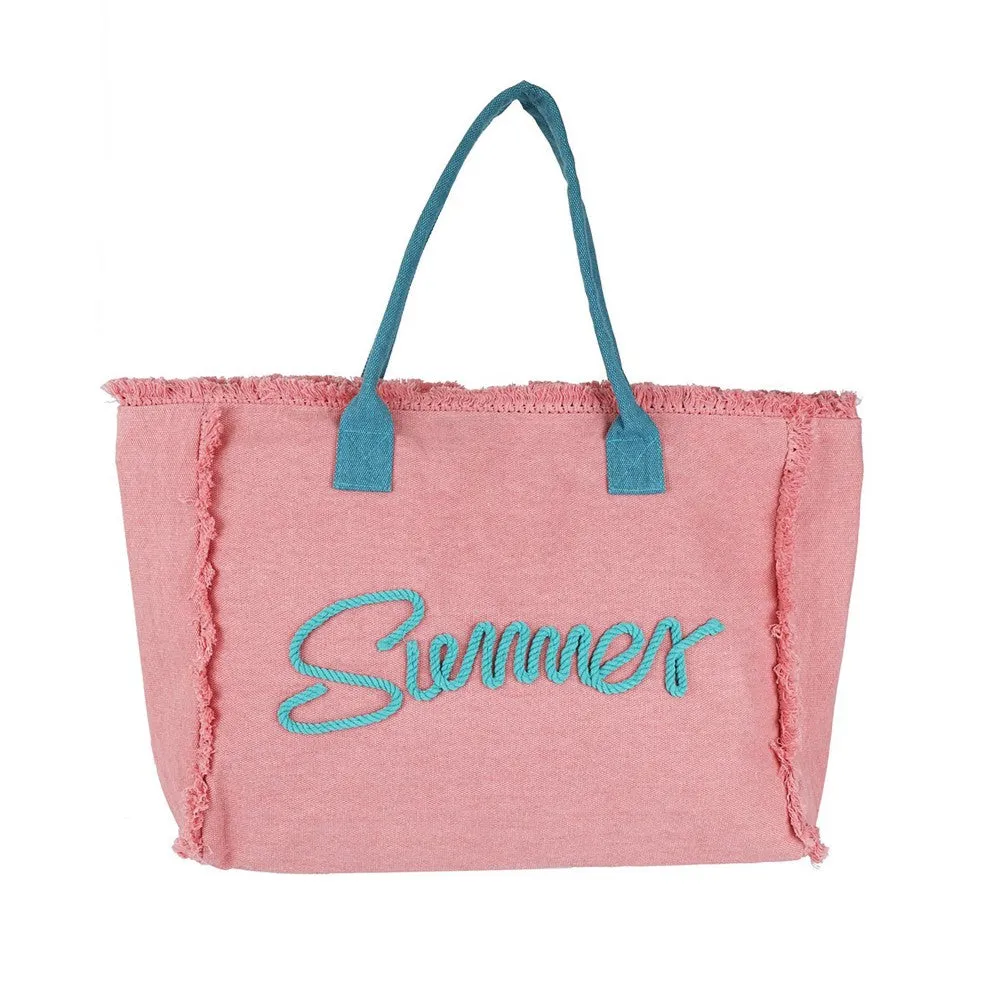'Summer' Letter Fringed Canvas Tote Bag