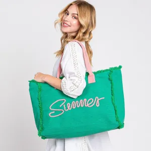 'Summer' Letter Fringed Canvas Tote Bag