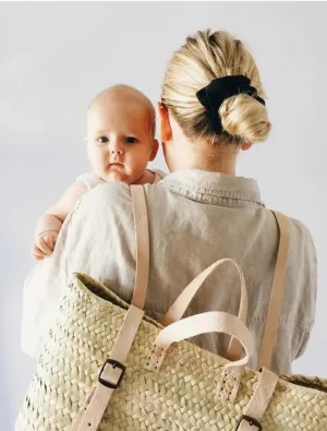 The Jenna Bag: Straw Backpack with Natural Leather Straps
