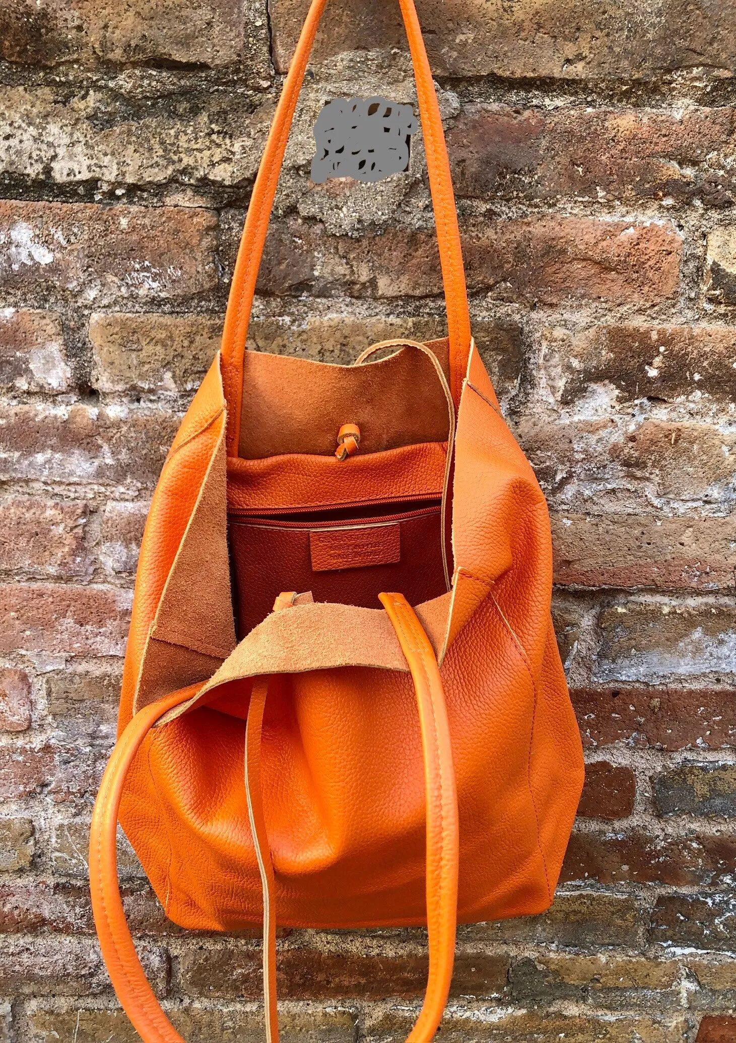 Tote bag in bright ORANGE. Genuine leather shopper bag. Laptop, office bag to carry your tablet / books. Orange leather purse. Hobo bag