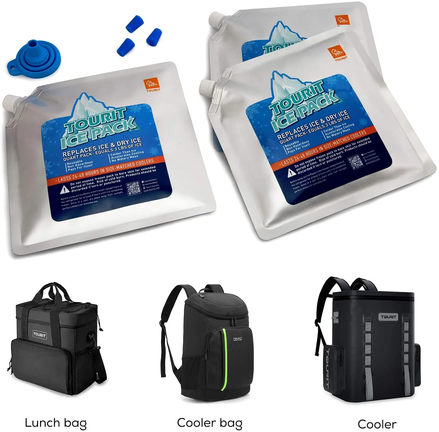 TOURIT Reusable Ice Packs for Coolers Long Lasting Cooler Ice Packs for Cooler Bag, Lunch Bags/Box, Cooler Backpacks, Knee Injuries, Back Pain Relief
