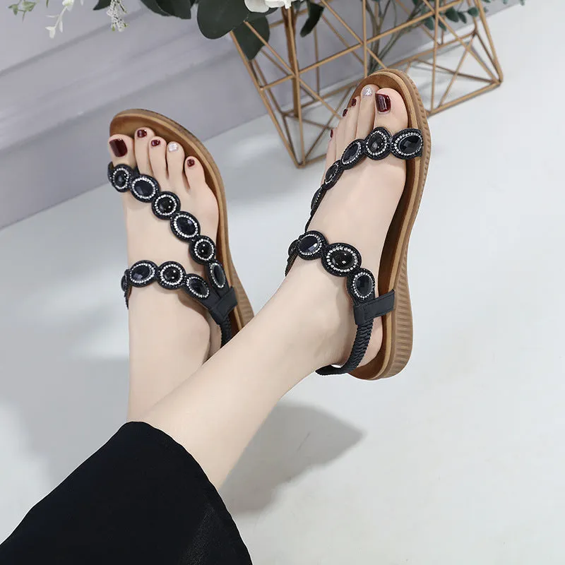 vanccy  Sandals Bohemian Rhinestone Comfortable  Holiday Shoes BS02