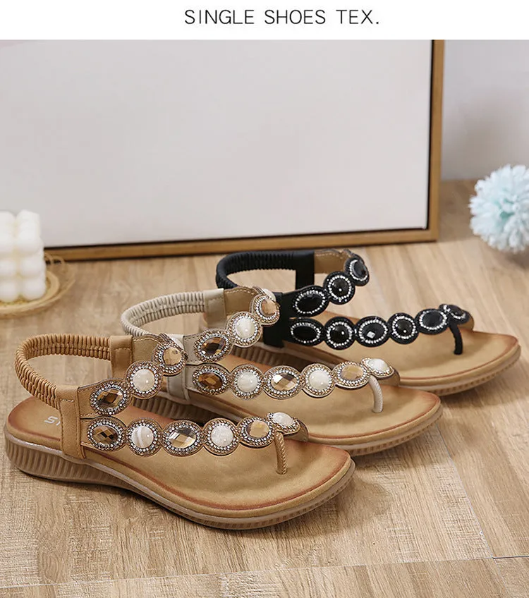 vanccy  Sandals Bohemian Rhinestone Comfortable  Holiday Shoes BS02