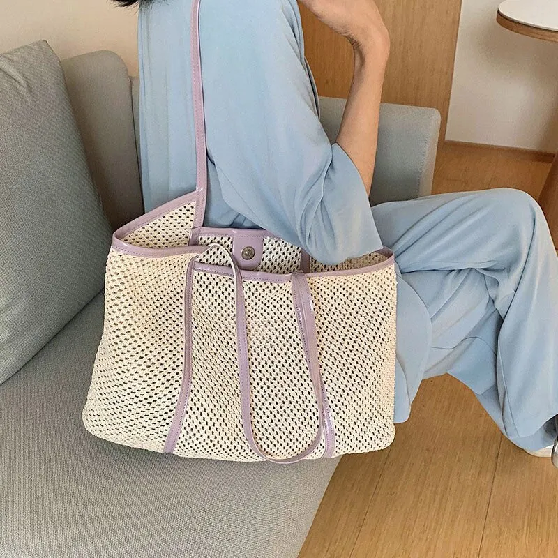 Vvsha casual straw large capacity tote wicker woven shoulder bags rattan handbags summer beach bag travel big purses female sac 2022