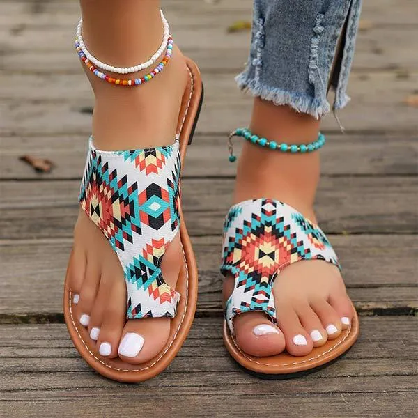 Women's Flat Color Block Printed Slip-On Slippers 10984923C