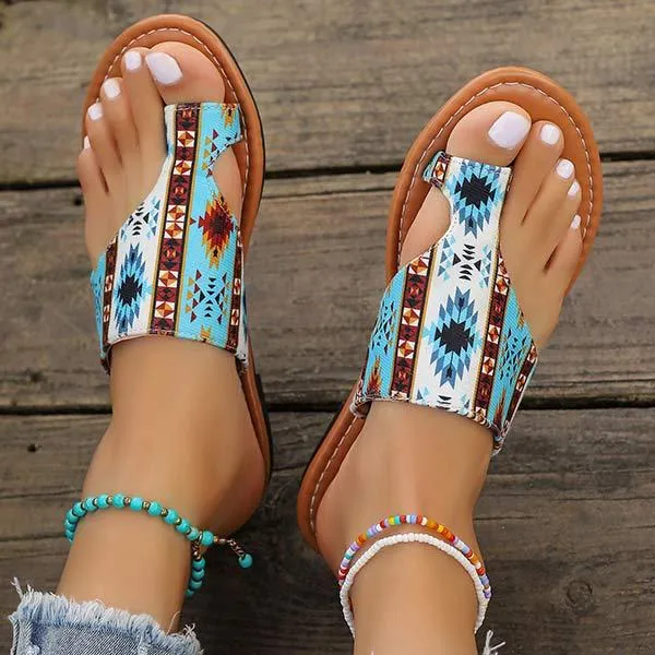Women's Flat Color Block Printed Slip-On Slippers 10984923C