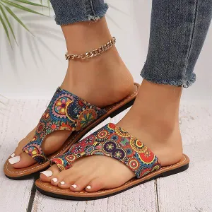 Women's Flat Color Block Printed Slip-On Slippers 10984923C