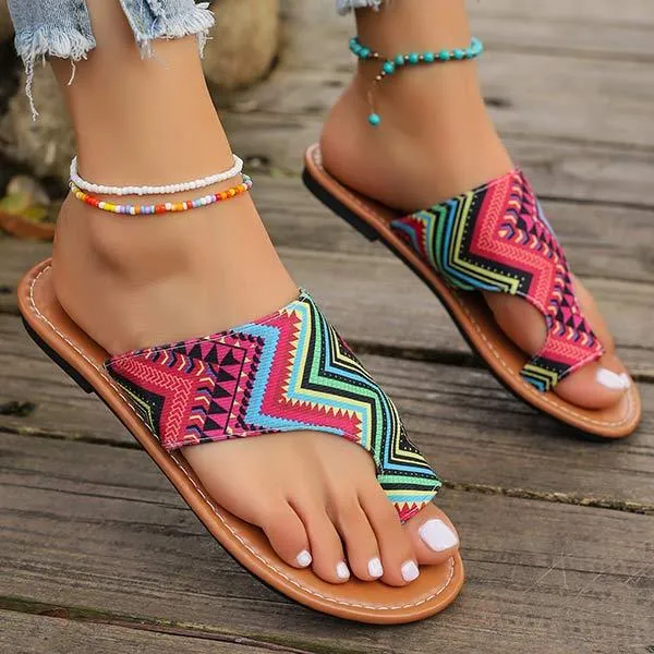 Women's Flat Color Block Printed Slip-On Slippers 10984923C