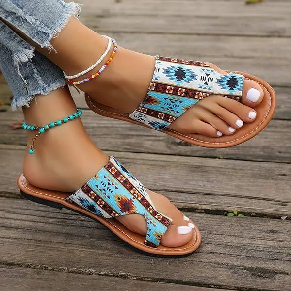 Women's Flat Color Block Printed Slip-On Slippers 10984923C