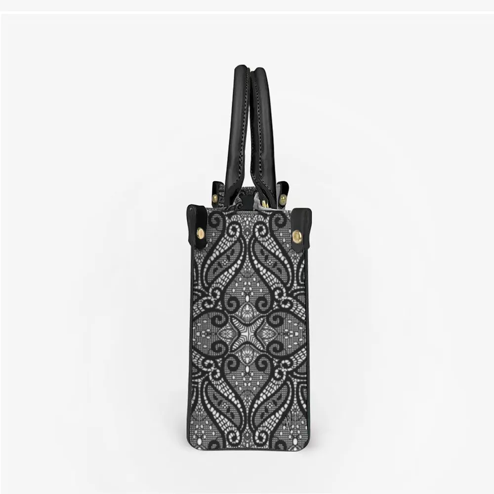 Women's Vegan Leather Black Lace Designed Handbag Custom Bag