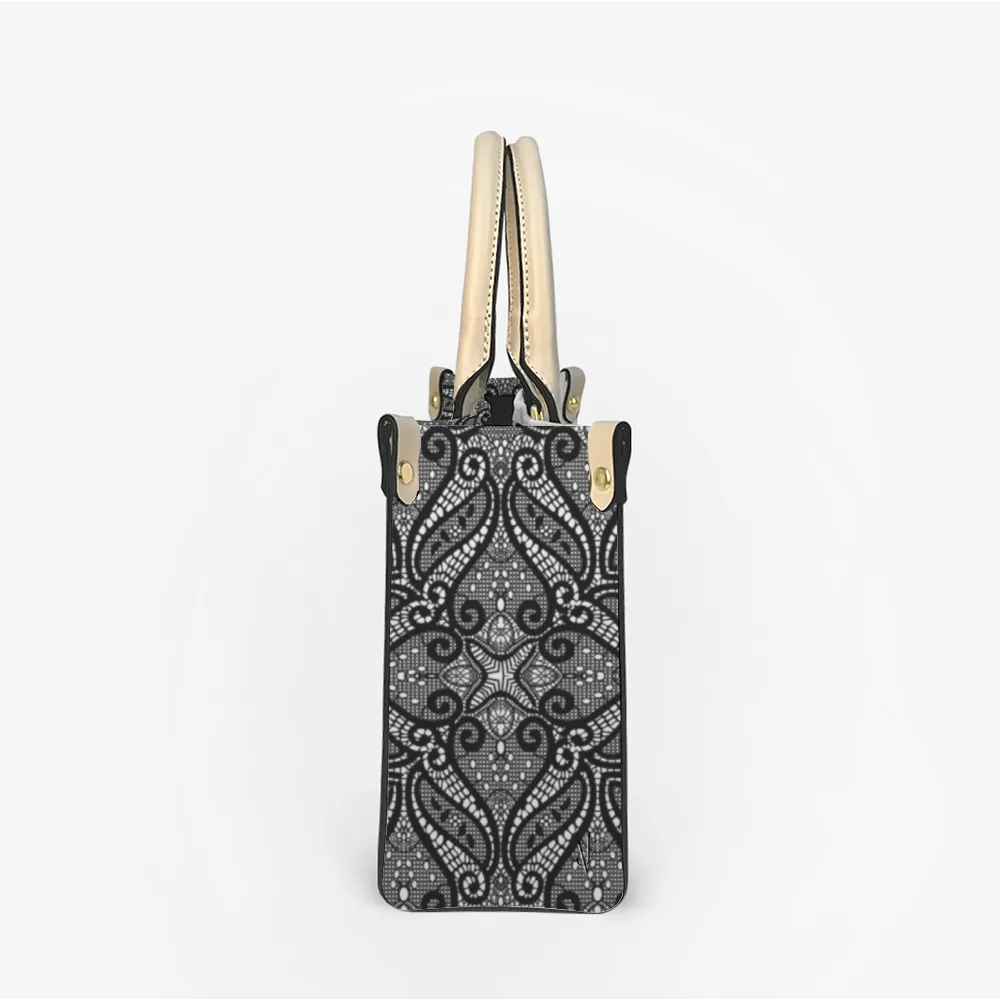 Women's Vegan Leather Black Lace Designed Handbag Custom Bag