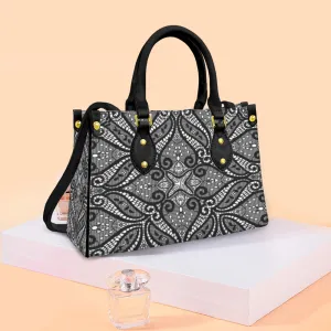 Women's Vegan Leather Black Lace Designed Handbag Custom Bag