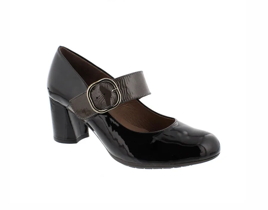 Wonders I-6830 Black Negro Patent Leather Court Shoe Made In Spain