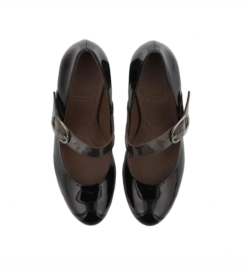 Wonders I-6830 Black Negro Patent Leather Court Shoe Made In Spain