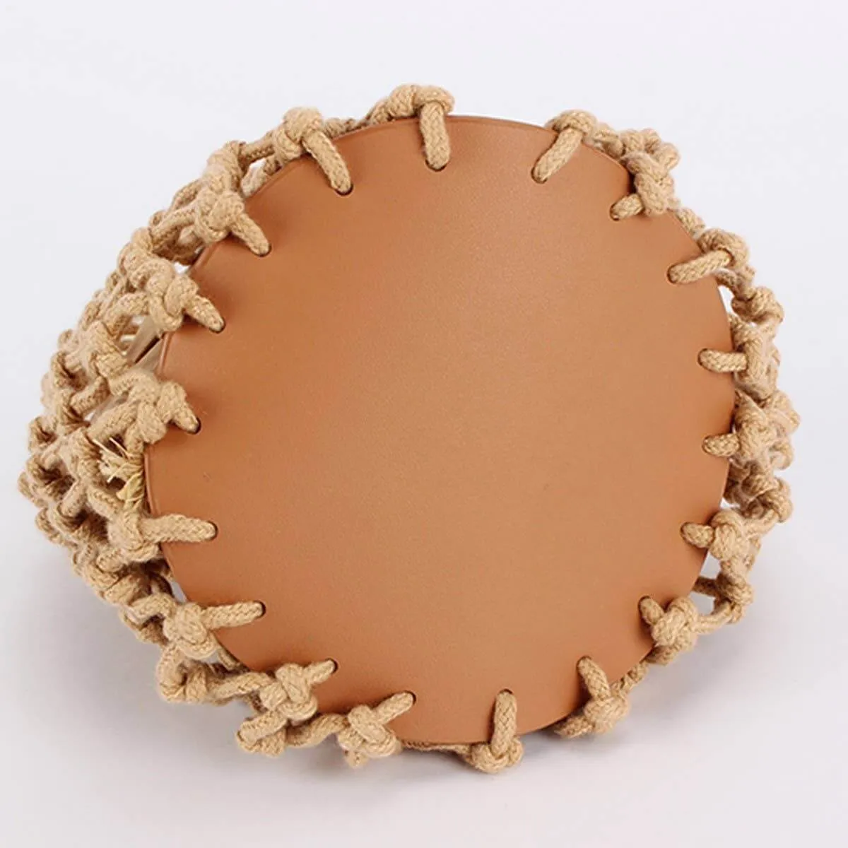 Wooden Handle Woven Bag - Camel