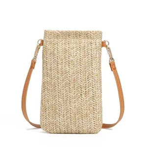 Woven straw messenger bag phone coin purse