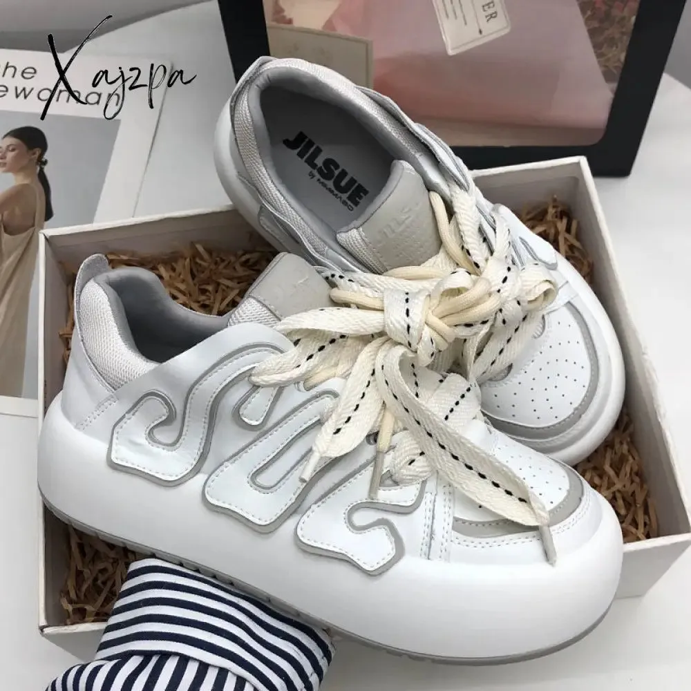 Xajzpa - Spring New Flat Platform White Vulcanize Shoes Women Casual Sports Sneakers Canvas Running Tennis Basket Lolita