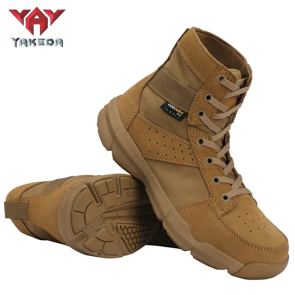 Yakeda 2021 Tactical Military usa Black Boots Casual Lace Leather Hiking Shoes Genuine Leather Army Boots for Men
