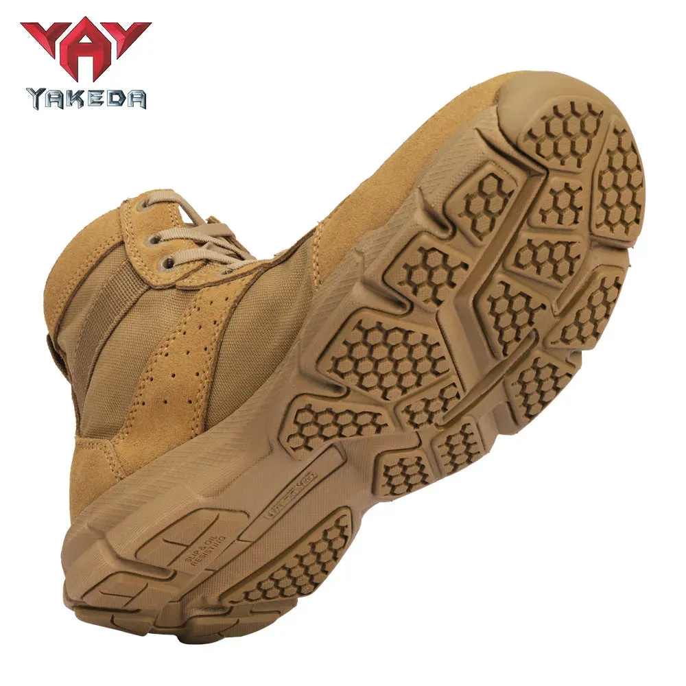 Yakeda 2021 Tactical Military usa Black Boots Casual Lace Leather Hiking Shoes Genuine Leather Army Boots for Men